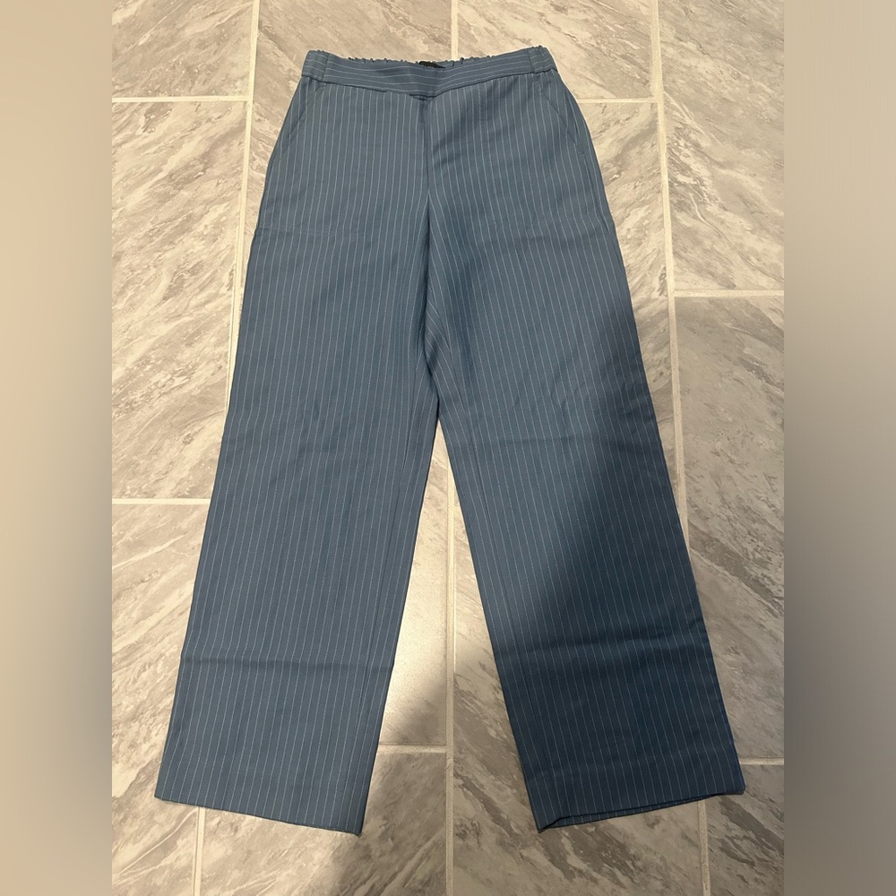 NWT Banana Republic Women Blue & White Striped Wide Leg Pull On Pants Size Small